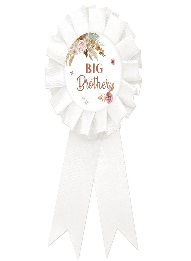 SUPERLUBY Pampas Grass Big Brother Tinplate Badge Pin, Boho Brother to Be Pin for Boy, Birthday Boy Button Pin, White Rosette Happy Birthday Button for Boy Celebration, Pampas Theme Baby Shower/Newborn Baby Party Favors - Image 1